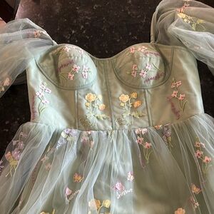 Green floral embroidered garden gown